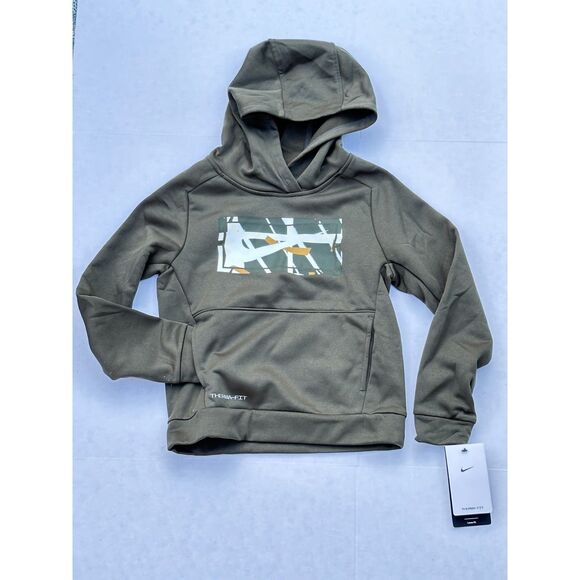 NWT Nike Boys Army Green Fleece Pullover Hoodie Sweatshirt - Sizes 4, 5 and 6 - Picture 2 of 4